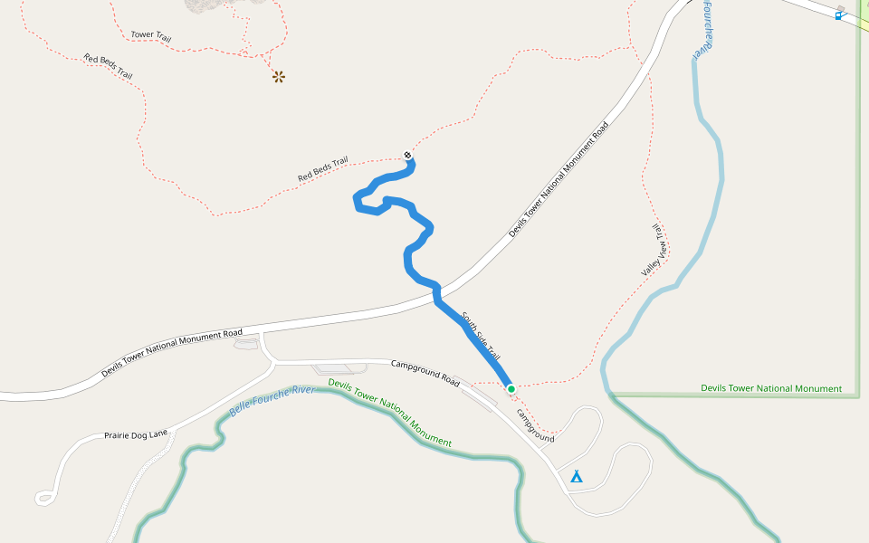 South Side Trail walking route map in Devils Tower