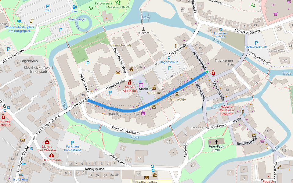 Hindenburgstraße walking route map in Bad Oldesloe