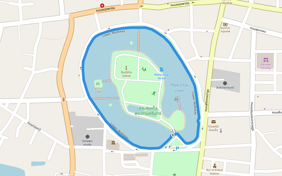 Lower Walkway walking route map in Tambon Nai Mueang