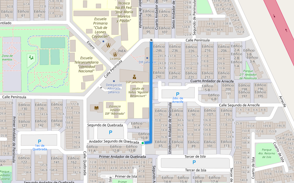 Noveno Andador de Península walking route map in Alborada Jaltenco
