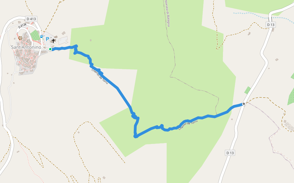 Chemin de Torru walking route map in Sant'Antonino