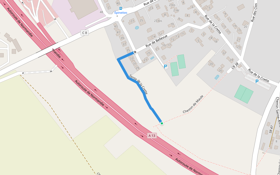 Sente de la Crette walking route map in Morainvilliers