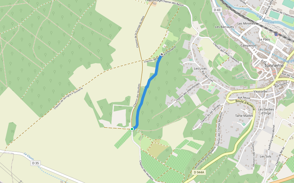 Chemin du Dessus de Val Profonde walking route map in Tonnerre