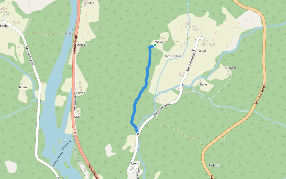 Rygnestad tursti walking route map in Rygnestad