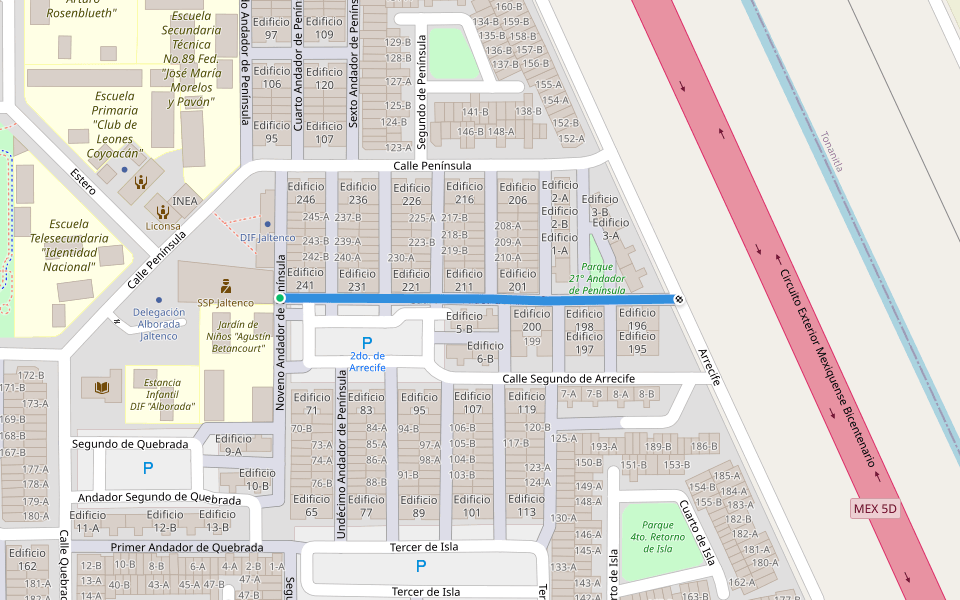 Cuarto Andador de Arrecife walking route map in Alborada Jaltenco