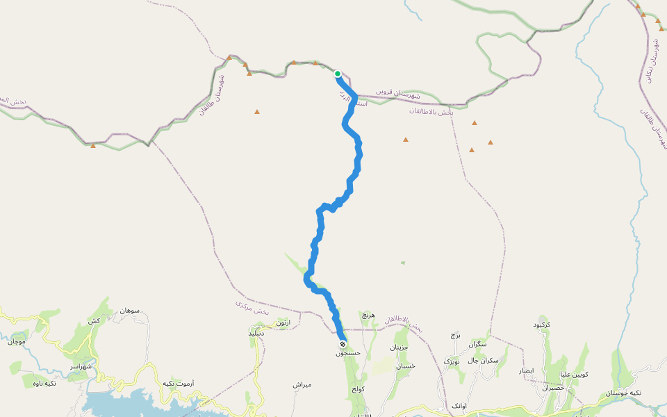 حسن جون به شاه البرز walking route map in Khosban