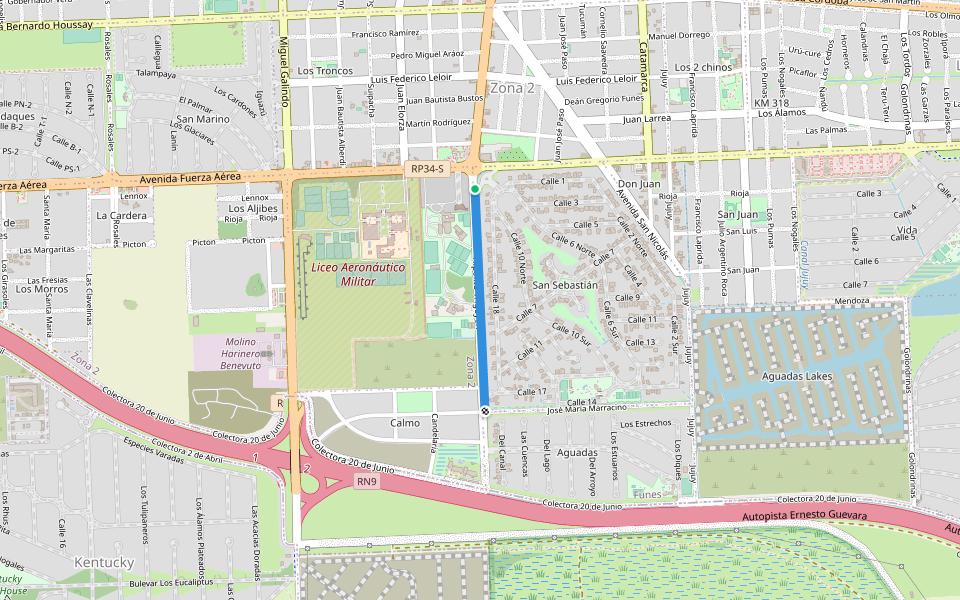 Hipólito Yrigoyen walking route map in Funes