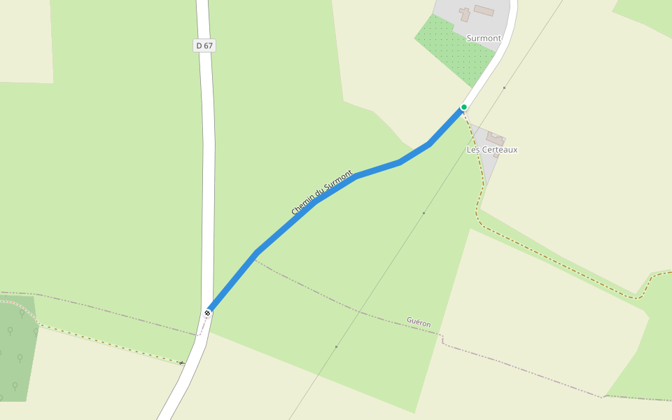 Chemin du Surmont walking route map in Guéron