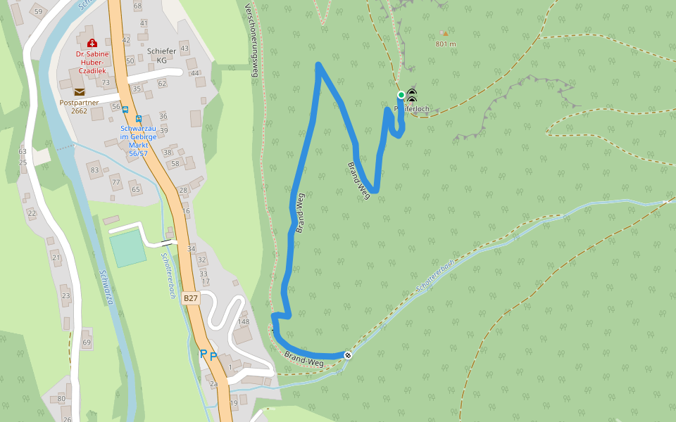Brand-Weg walking route map in Schwarzau im Gebirge