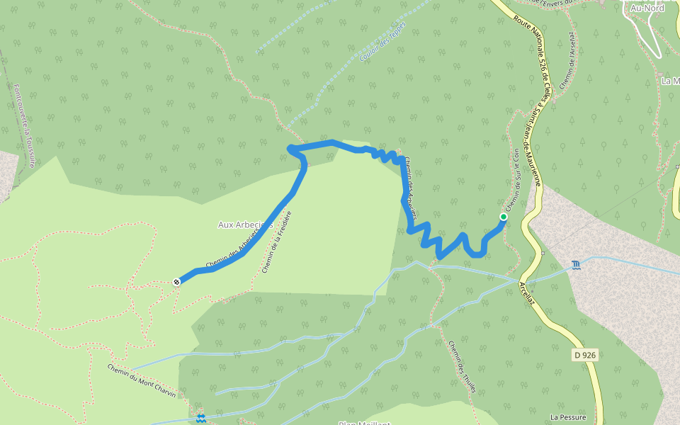 Chemin des Arbeciers walking route map in Fontcouverte-la-Toussuire