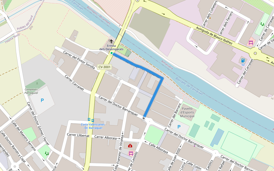 Carrer Vicente Fajardo Practicante walking route map in Tavernes Blanques