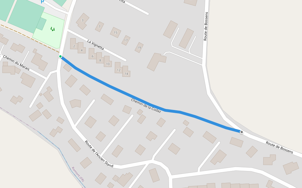 Chemin de la Codaz walking route map in Romont