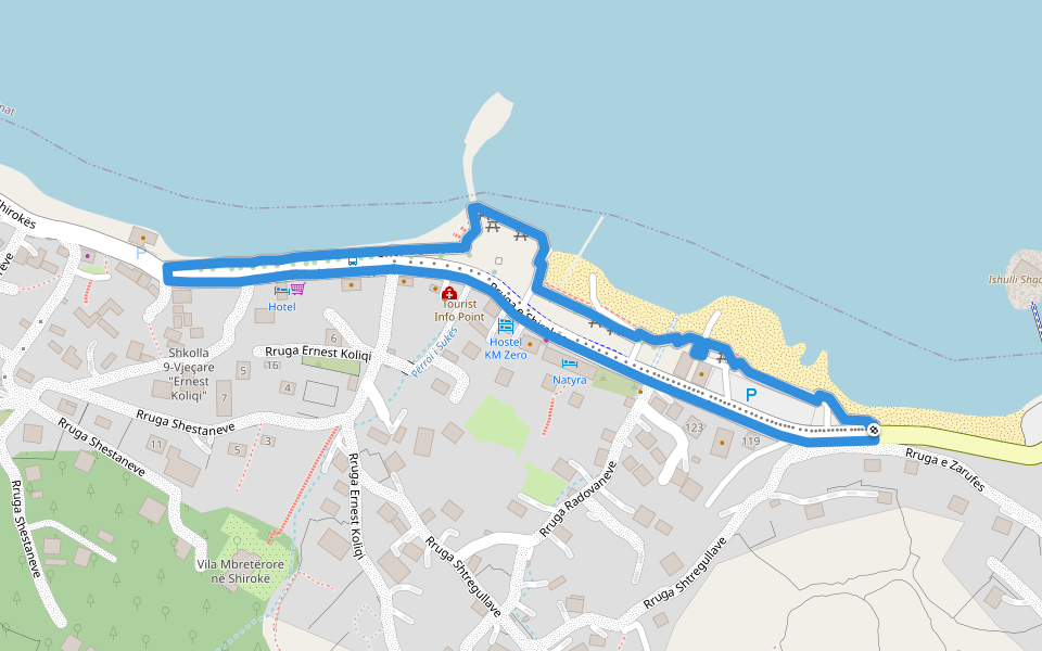 Sheshi Shirokës walking route map in Shiroka