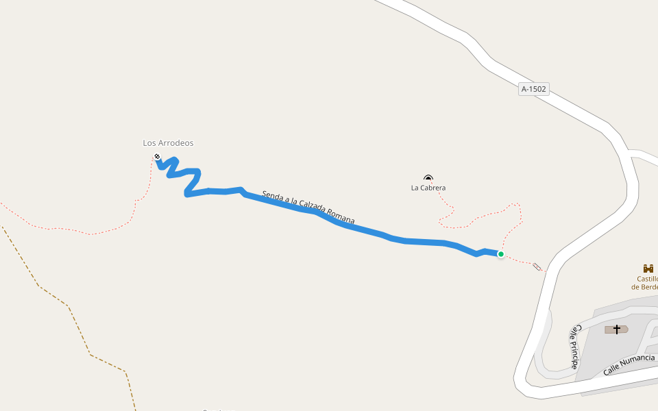 Senda a la Calzada Romana walking route map in Berdejo