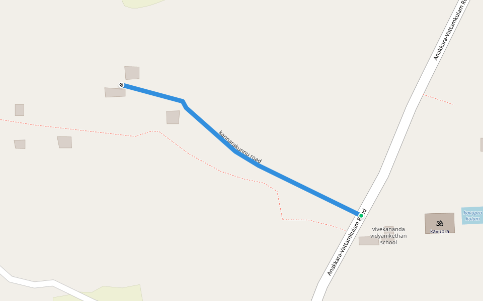kannarakunnu road walking route map in Vattamkulam