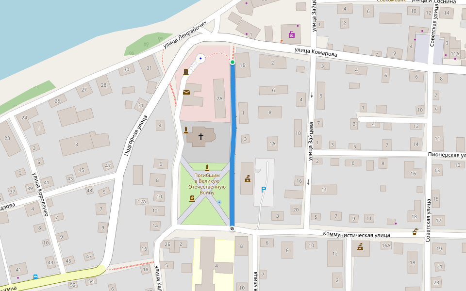 Красноармейская улица walking route map in Kirensk