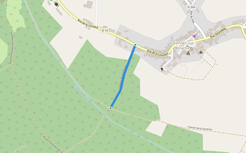 Chemin de la Fontaine walking route map in Varennes sur Amance
