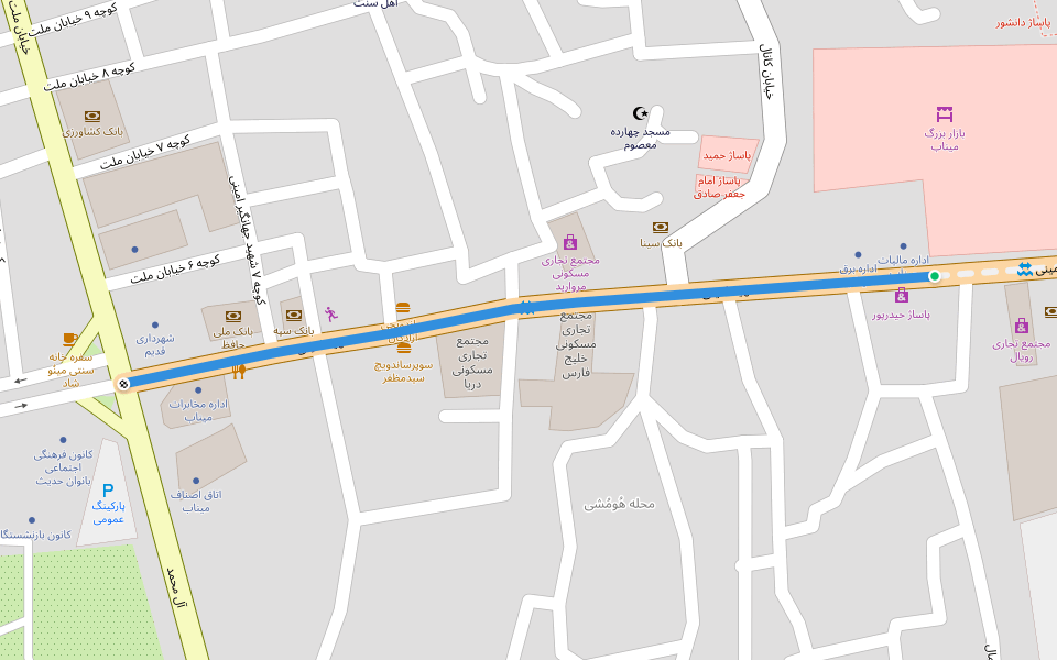 پیاده رو شهید امینی walking route map in Kish