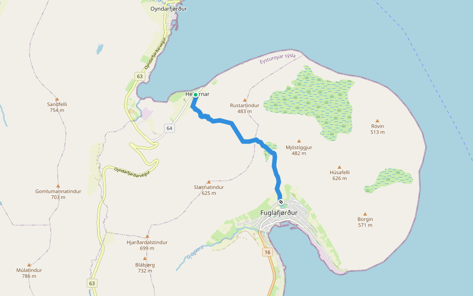 Hellurnar Fuglafjørður walking route map in Elduvík