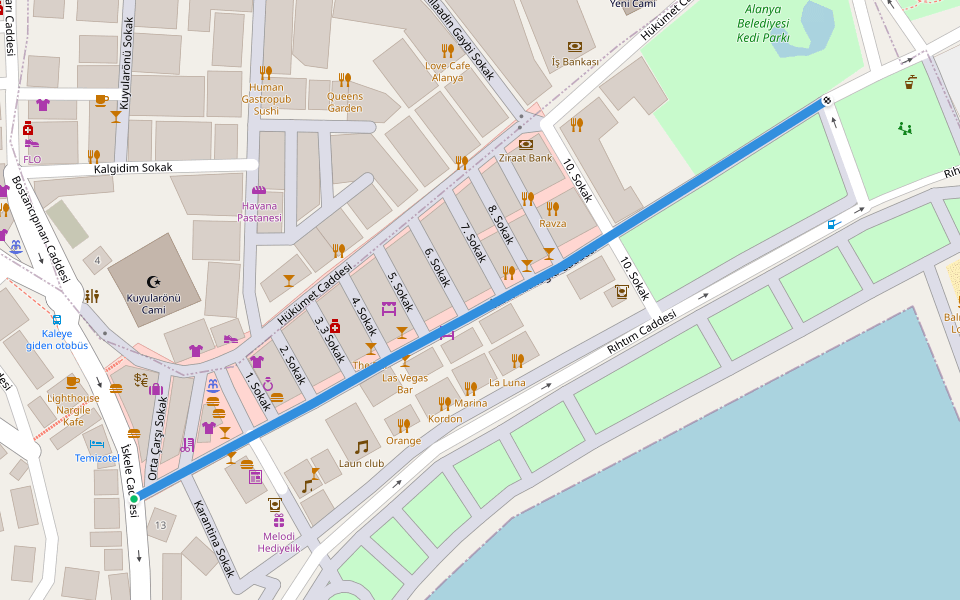 Izzed Azakoğlu Caddesi walking route map in Alanya