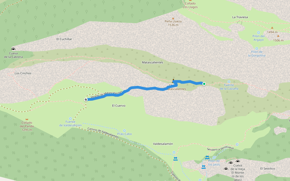 Vereda de Matascalientes walking route map in Las Salas