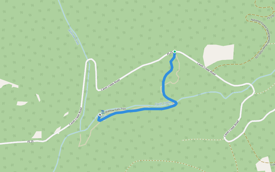 Shadow Falls Trail walking route map in Glide