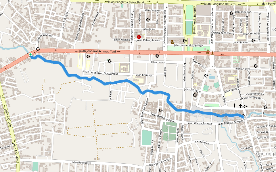 Jalan Kampung Pelangi walking route map in Banjarbaru