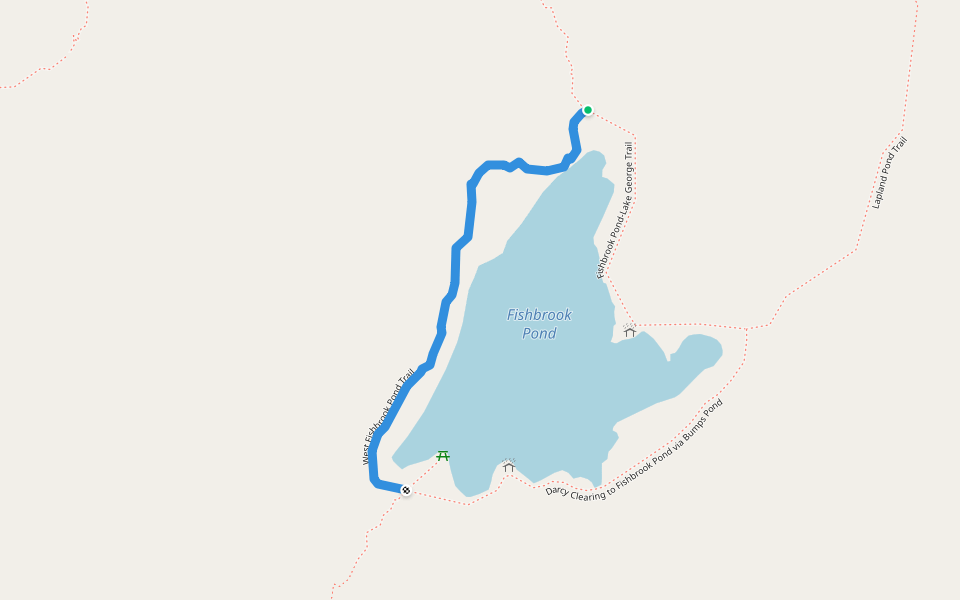 Fishbrook Pond West Shore Trail walking route map in Clemons