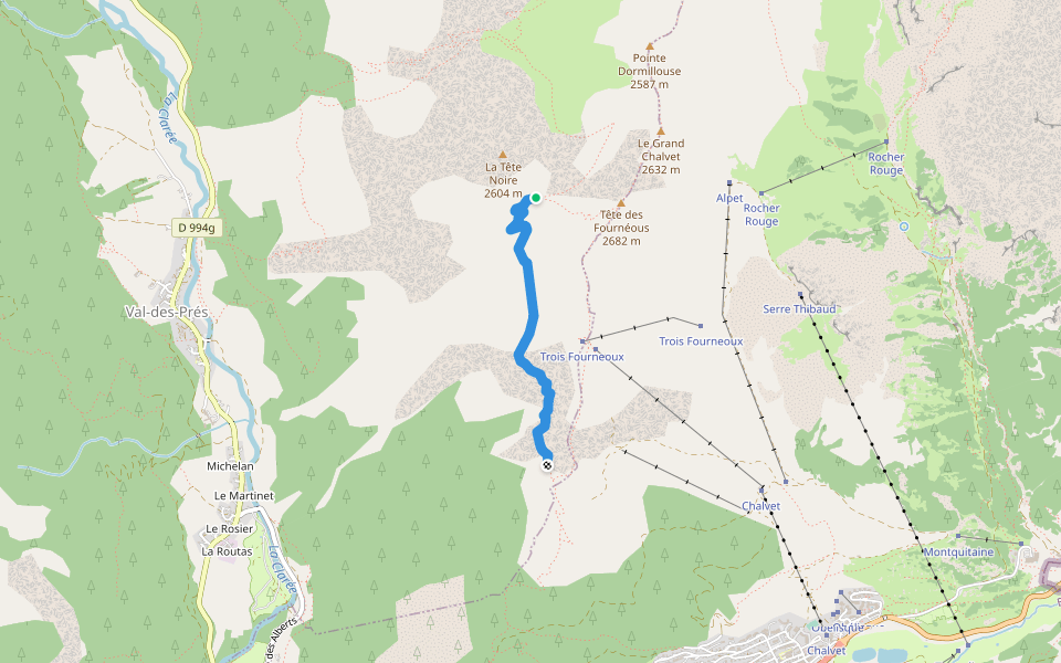 Sentier de la Fanfare walking route map in Val-des-Prés