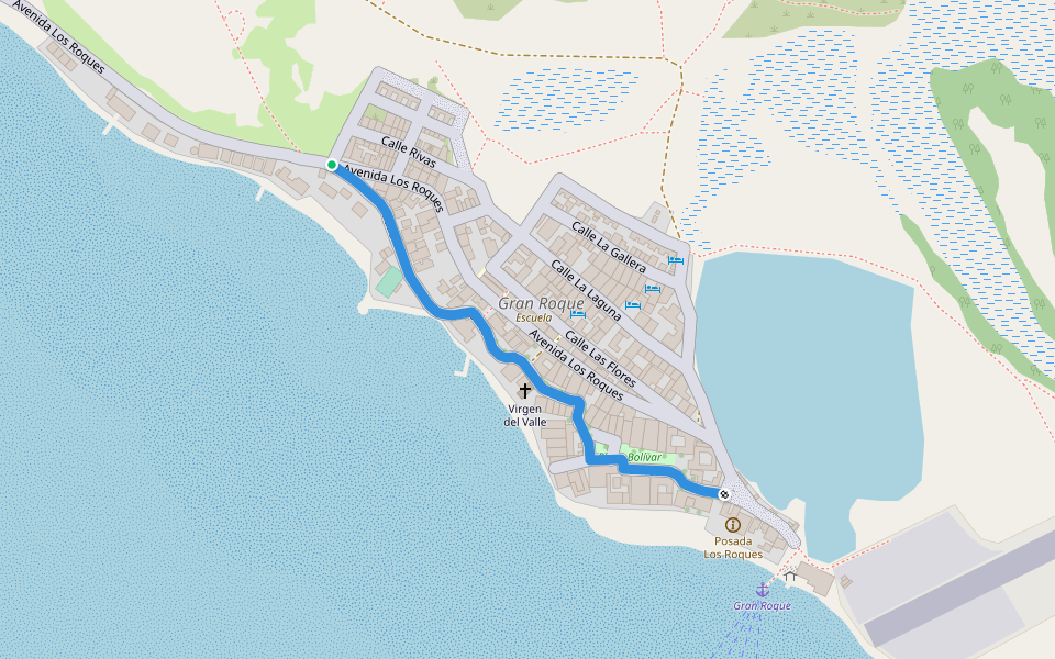 Calle 1 walking route map in Gran Roque