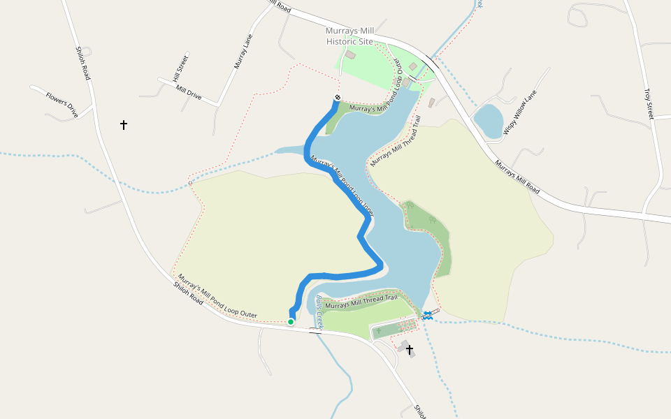 Murray's Mill Pond Loop Inner walking route map in Catawba