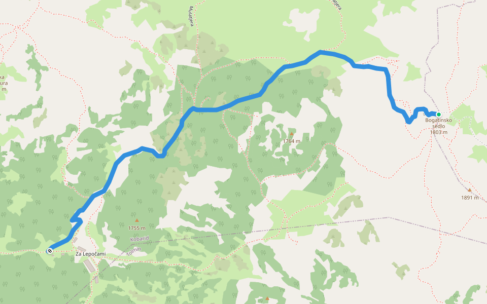 Za Lepočami - Bogatinsko sedlo (mulatjera) walking route map in Krn
