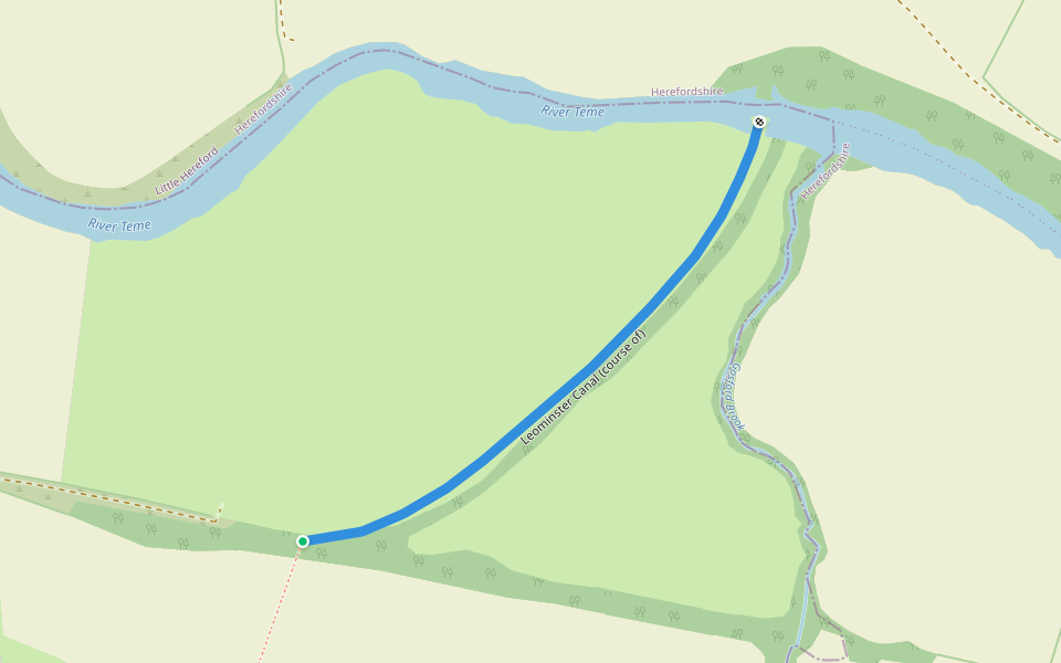 Leominster Canal (course of) walking route map in Little Hereford
