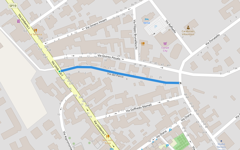 Via del Parco walking route map in Villasimius