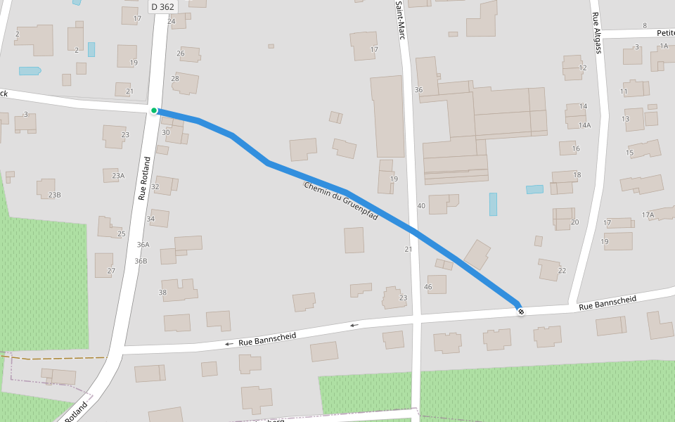 Chemin du Gruenpfad walking route map in Barr