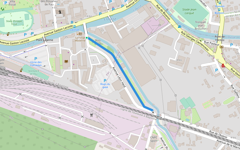 Avenue Léon Heid walking route map in Pau