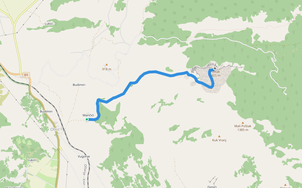 Otrić - Poštak walking route map in Otrić