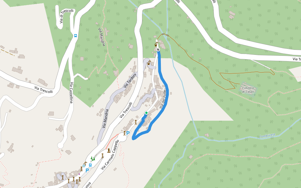 Via del Folle walking route map in Casoli