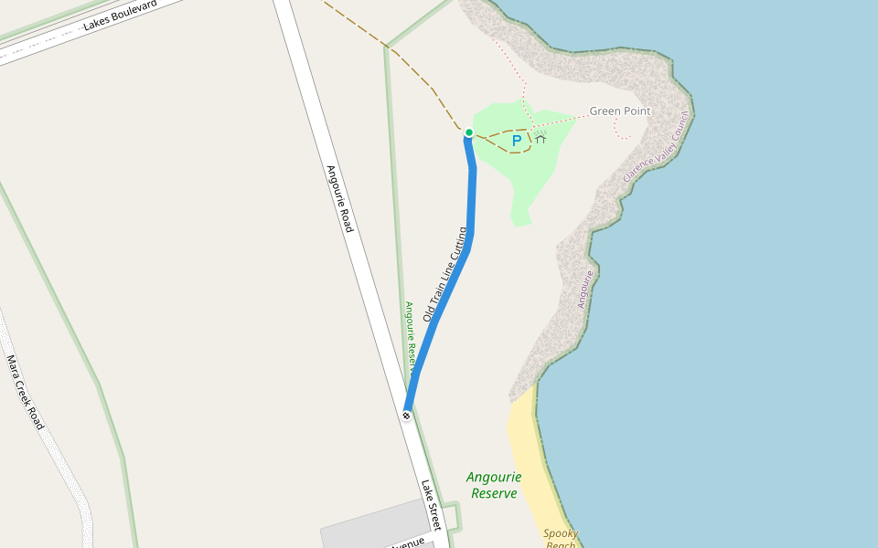 Old Train Line Cutting walking route map in Angourie