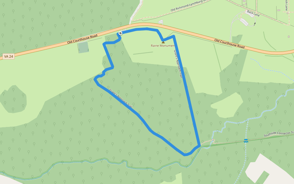 Grant's Approach Trail walking route map in Appomattox