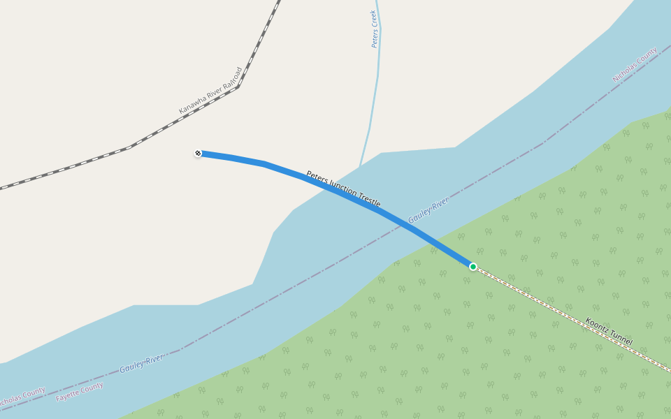 Peters Junction Trestle walking route map in Victor