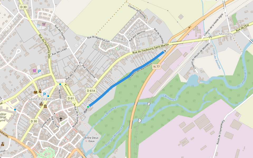 Chemin des Martineaux walking route map in Saint-Florentin
