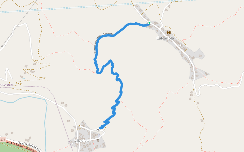 Sentiero Ville Grotti - Calcariola walking route map in Calcariola