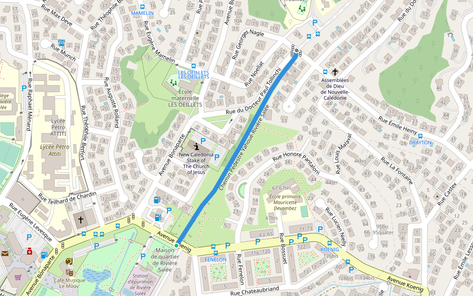 Chemin Pédestre Yahoué-Rivière Salée walking route map in Nouméa