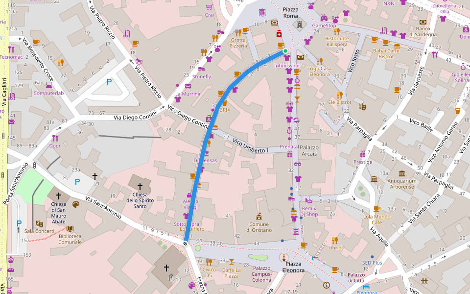 Via Salvator Angelo De Castro walking route map in Oristano