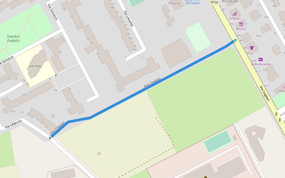 Vico Cagliari walking route map in Oristano