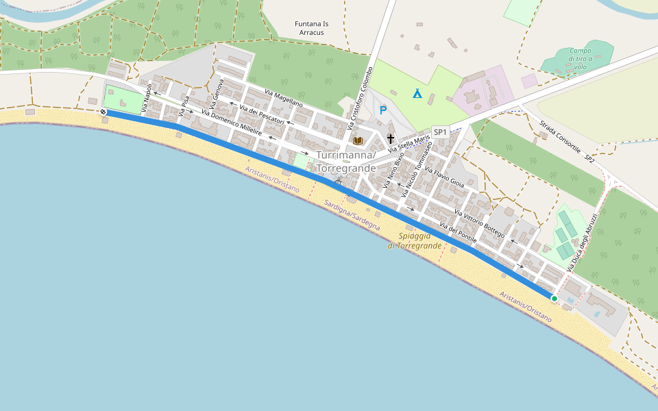 Lungomare Eleonora d'Arborea walking route map in Torre Grande