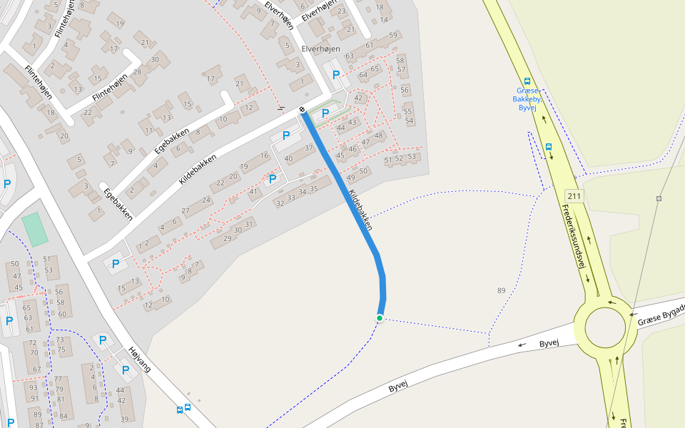 Kildebakken walking route map in Frederikssund