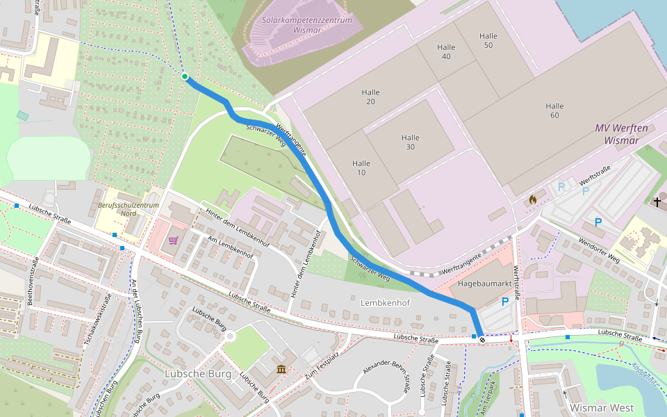 Schwarzer Weg walking route map in Wismar
