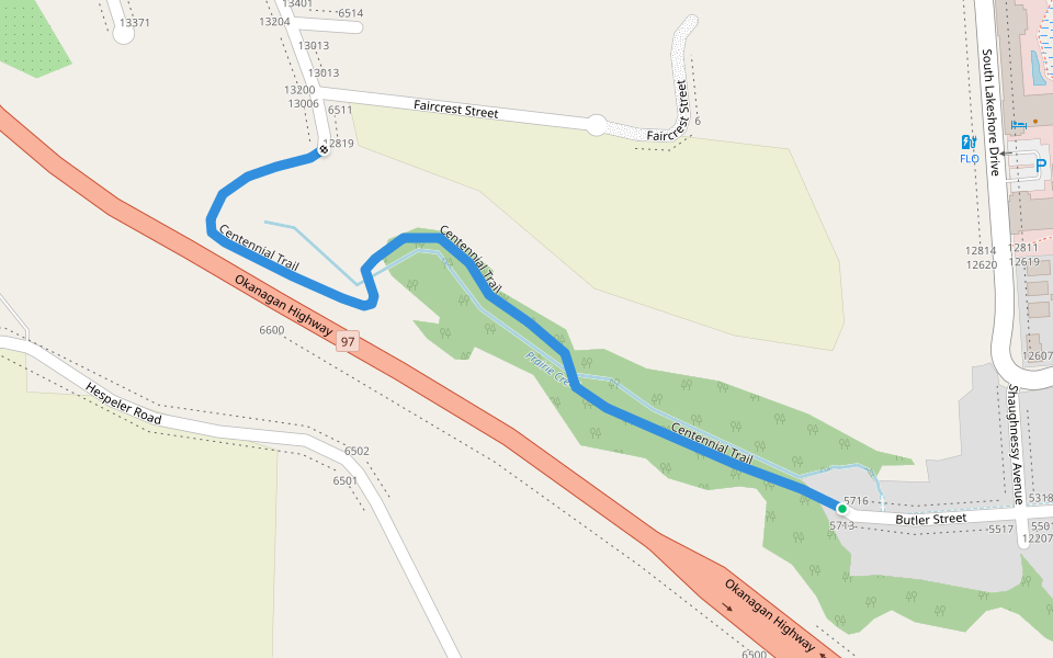 Centennial Trail walking route map in Summerland